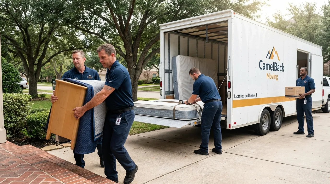Crew loading residential truck for cross-state move from Middle Island, NY