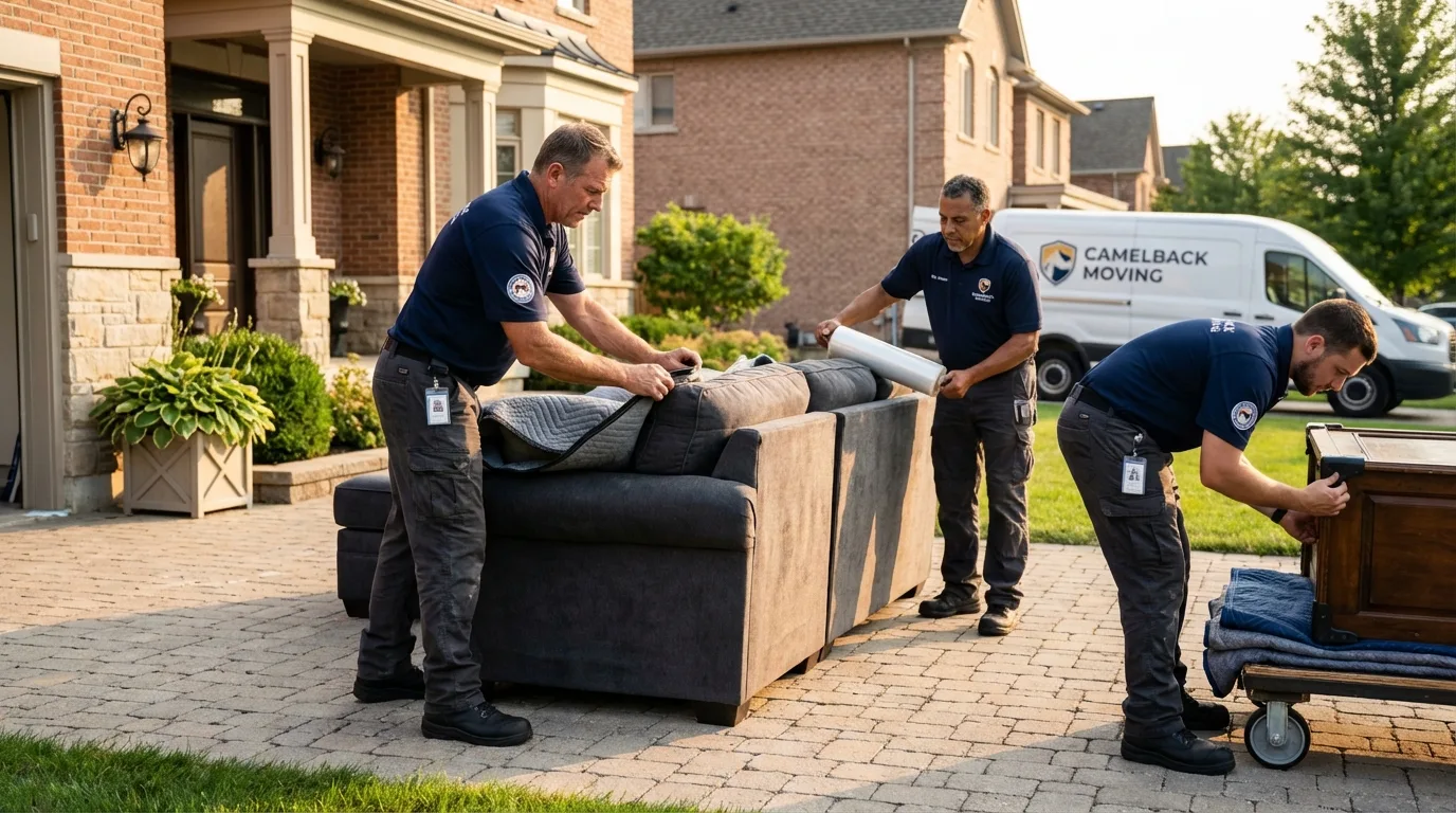 Large estate moving crew wrapping furniture in Middle Island, NY