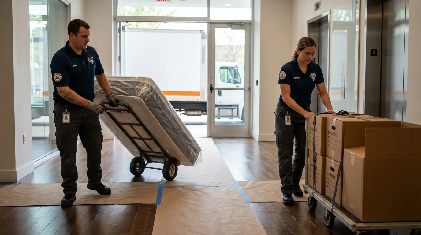 Professional apartment movers loading elevator in Middle Island, NY
